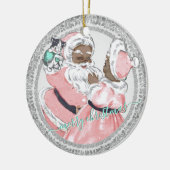  roze zwarte kerstman + mevrouw Claus Victoriaans Keramisch Ornament (Links)