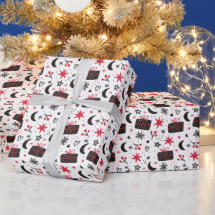Roze & Zwarte Kerstmis Cadeaupapier