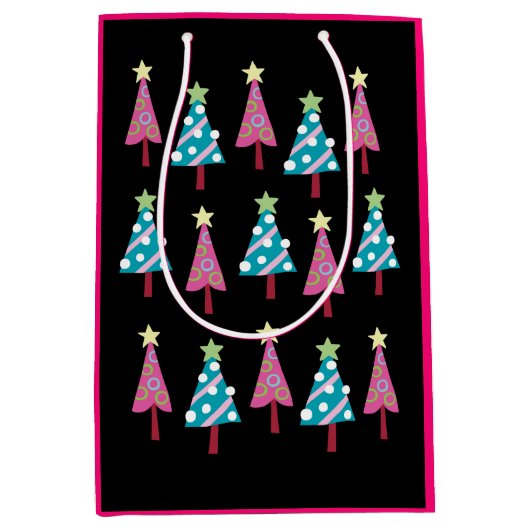 Roze zwarte kersttassen medium cadeauzakje (Voorkant)