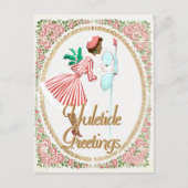  Roze Zwarte Kerstvrouw in haar brievenbus Feestdagenkaart (Voorkant)