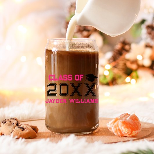 Roze Zwarte Klasse van 2025 Custom Girl Afstuderen Blikvorm Glas