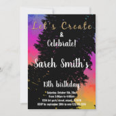 Roze zwarte kleuren Verf Birthday-uitnodigingen Kaart (Voorkant)