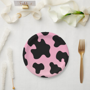 Roze & Zwarte Koe Print Westerne Cowgirl Party Papieren Bordje