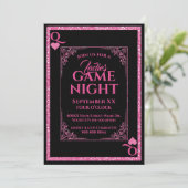 Roze & Zwarte Koningin van Harten Dames Game Night Kaart (Staand voorkant)