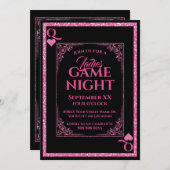 Roze & Zwarte Koningin van Harten Dames Game Night Kaart (Voorkant / Achterkant)