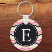 Roze zwarte koraal Chevron Monogram Sleutelhanger (Voorkant)