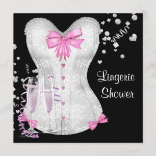 Roze zwarte korset lingerie bruidsdouche kaart
