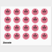 Roze zwarte kroon verjaardag ronde sticker (Vel)