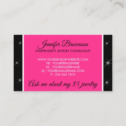 Roze zwarte kroonbling Diamond juwelen Visitekaartje (Achterkant)