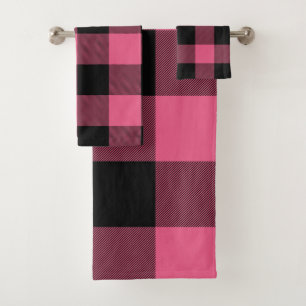 Roze & Zwarte Landelijke Buffel Plaid Geruite Ruit Bad Handdoek