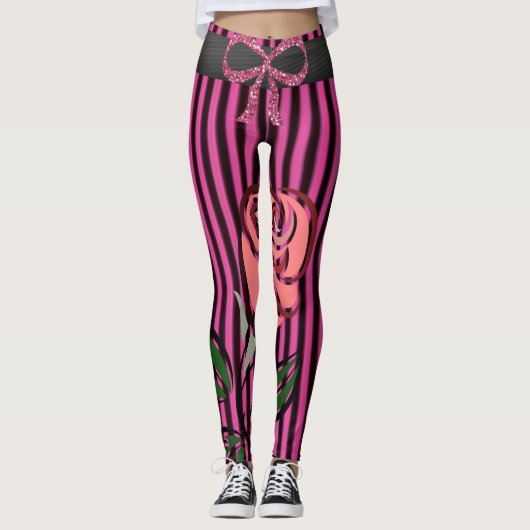 roze zwarte lange leggings (Voorkant)