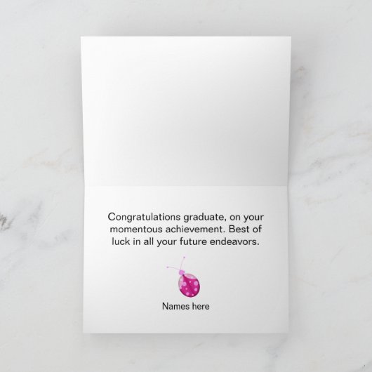 Roze & Zwarte lieveheersbeestje Afstuderen Kaart (Binnen)
