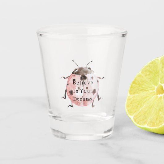 Roze Zwarte Lieveheersbeestje Shot Glas (Voorkant)