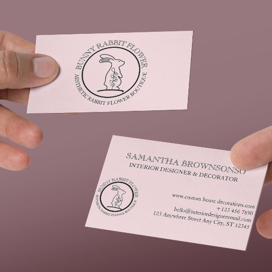 Roze zwarte Lijst Bloemkonijn  Bloemkool Visitekaartje