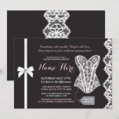 Roze & Zwarte Lingerie Douche Kant Corset Uitnodig Kaart (Voorkant / Achterkant)