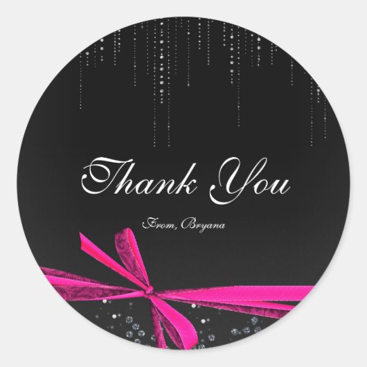 Roze & Zwarte Lint Boog Rhinestones Bling Stickers (Voorkant)