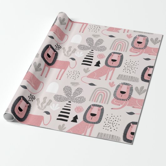 Roze zwarte luiers Boho Modern Baby Kinder Cadeaupapier (Uitgerold)