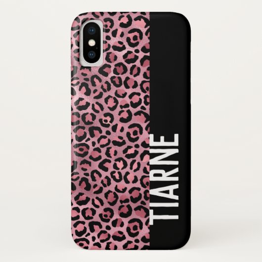 Roze zwarte luipaard Afdrukken Aangepaste naam Case-Mate iPhone Case (Achterkant)