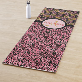 Roze zwarte luipaard afdrukken en roze goudkleuren yogamat