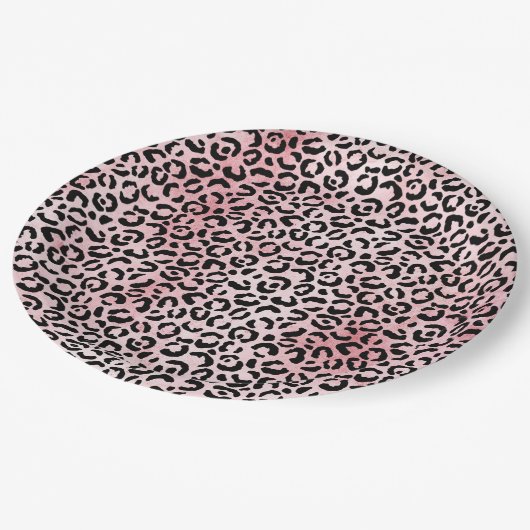 Roze zwarte luipaard afdrukken papieren bordje (Gekanteld)