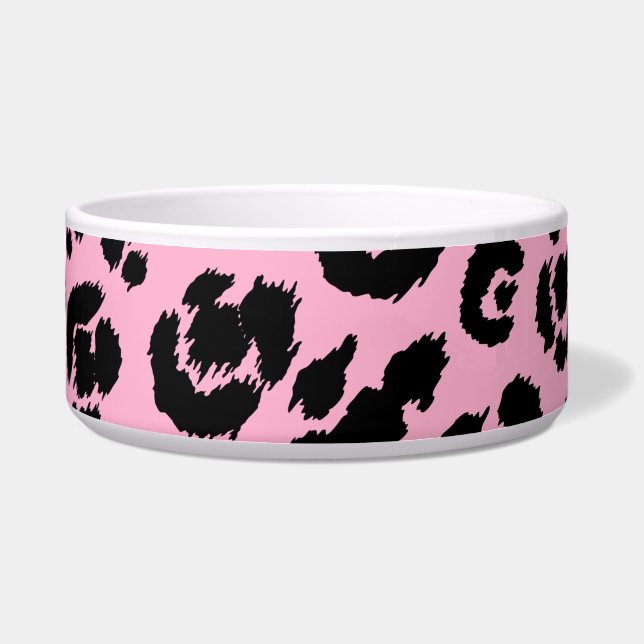 Roze zwarte luipaard afdrukken voerbakje (Voorkant)