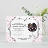 Roze Zwarte Luipaard Baby Meisje Douche Kaart (Staand voorkant)
