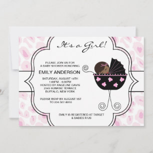 Roze Zwarte Luipaard Baby Meisje Shower Kaart