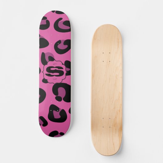 Roze Zwarte Luipaard Cheetah Old School Skateboard (Voorkant)