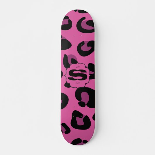Roze Zwarte Luipaard Cheetah Old School Skateboard (Voorkant)