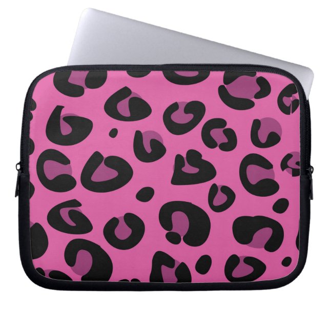 Roze Zwarte Luipaard Cheetah Print Beschermend Hoe Laptop Sleeve (Voorkant)
