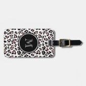 Roze zwarte luipaard Dierlijke afdruk met monogram Bagagelabel (Voorkant horizontaal)
