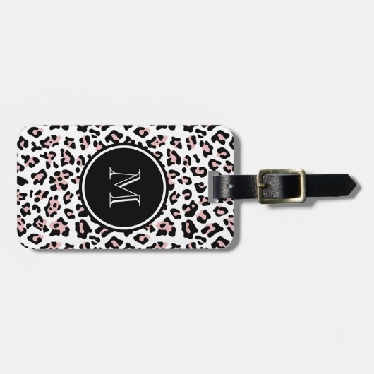Roze zwarte luipaard Dierlijke afdruk met monogram Bagagelabel (Voorkant horizontaal)