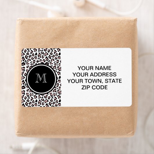 Roze zwarte luipaard Dierlijke afdruk met monogram Etiket (Insitu)