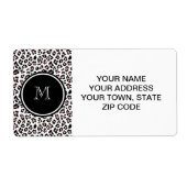 Roze zwarte luipaard Dierlijke afdruk met monogram Etiket (Voorkant)
