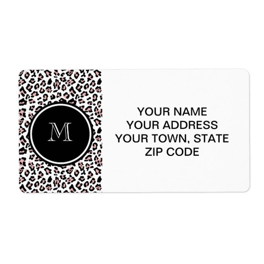 Roze zwarte luipaard Dierlijke afdruk met monogram Etiket (Voorkant)