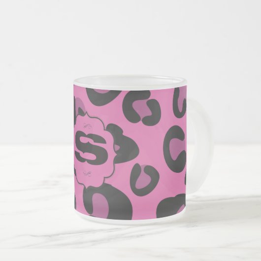 Roze zwarte luipaard Frosted Glass Coffee Mok Cup (Voorkant rechts)