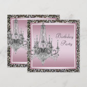 Roze Zwarte Luipaard Kroonluchter Verjaardagsfeest Kaart (Voorkant / Achterkant)