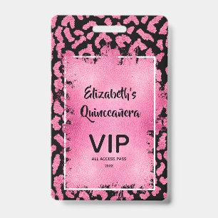 Roze Zwarte Luipaard Quinceañera Uitnodiging VIP P Badge