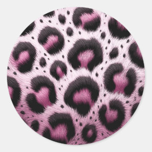 Roze & Zwarte Luipaardbont Dierenprint Stippen  Ronde Sticker