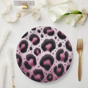Roze & Zwarte Luipaardprint Dieren Stippen  Papieren Bordje