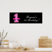 Roze & zwarte luipaardprint Eén 1e verjaardagsfees Poster (Keuken)