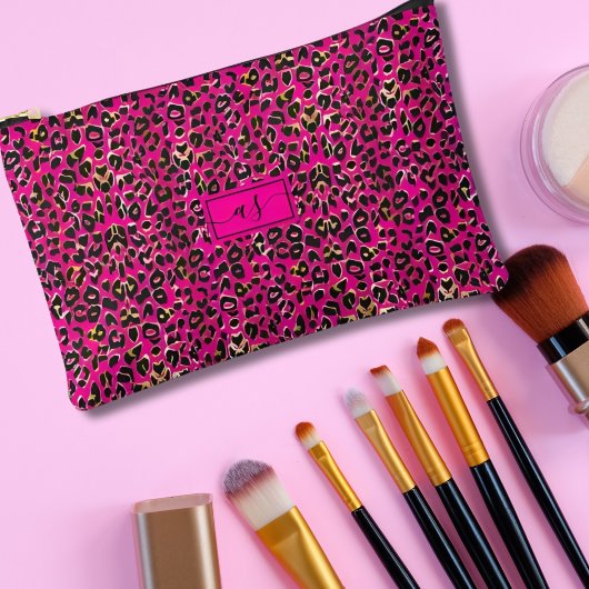 Roze & Zwarte Luipaardprint Monogram Etui