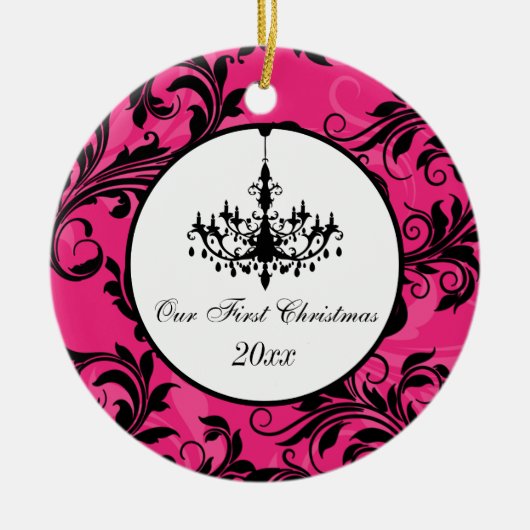 Roze zwarte luis Blanco lukraak 1e Kerstmis Keramisch Ornament (Voorkant)
