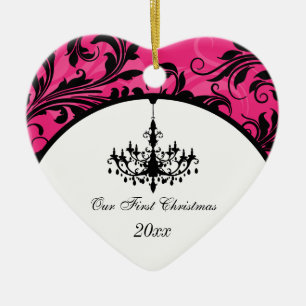 Roze zwarte luis Blanco lukraak 1e Kerstmis Keramisch Ornament