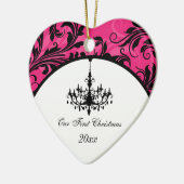 Roze zwarte luis Blanco lukraak 1e Kerstmis Keramisch Ornament (Links)