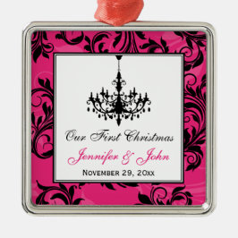 Roze zwarte luis Blanco lukraak 1e Kerstmis Metalen Ornament