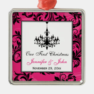 Roze zwarte luis Blanco lukraak 1e Kerstmis Metalen Ornament