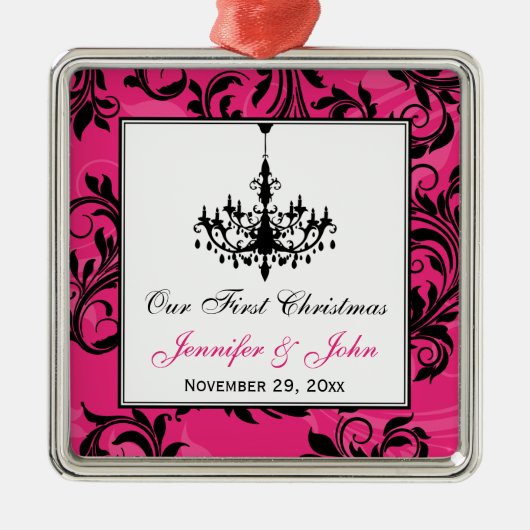 Roze zwarte luis Blanco lukraak 1e Kerstmis Metalen Ornament (Voorkant)