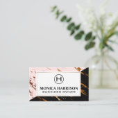 Roze zwarte marmer | Geconcentreerd goud | Monogra Visitekaartje (Staand voorkant)