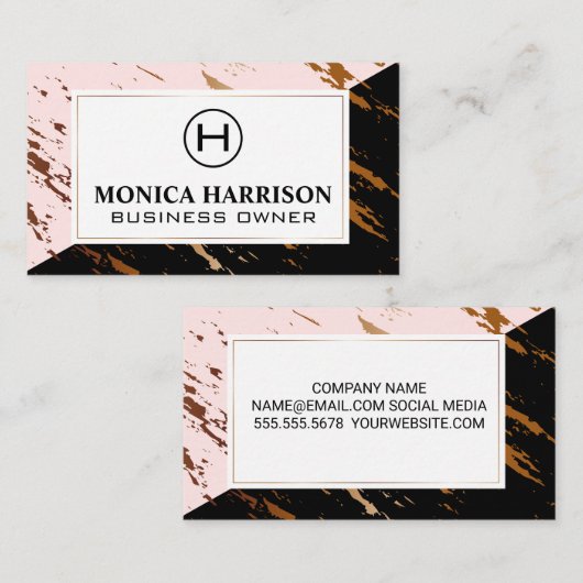 Roze zwarte marmer | Geconcentreerd goud | Monogra Visitekaartje (Voorkant / Achterkant)